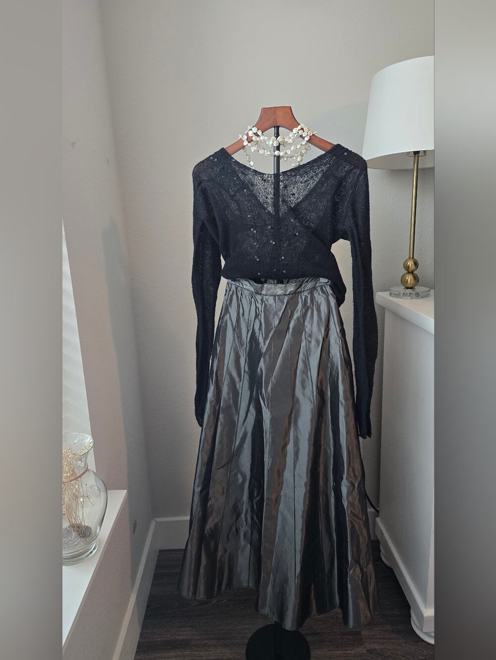 Bianca Nygard Jacobson's NWT Gunmetal Silver Maxi Skirt 12 Taffeta 40" Long